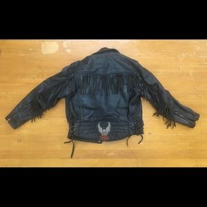 Vintage leather motorcycle jacket with fringe